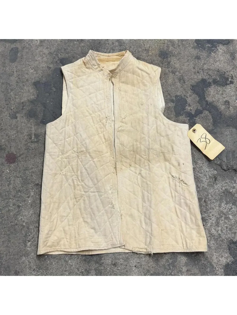 Vintage 60s 70s Western Film Costume Vest Distressed Quilted Cotton Thrashed